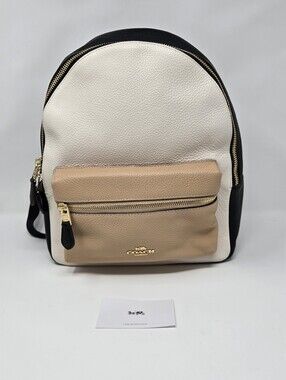 Coach Tricolor Pebbled Leather Mini Backpack in White, Beige & Black F73711